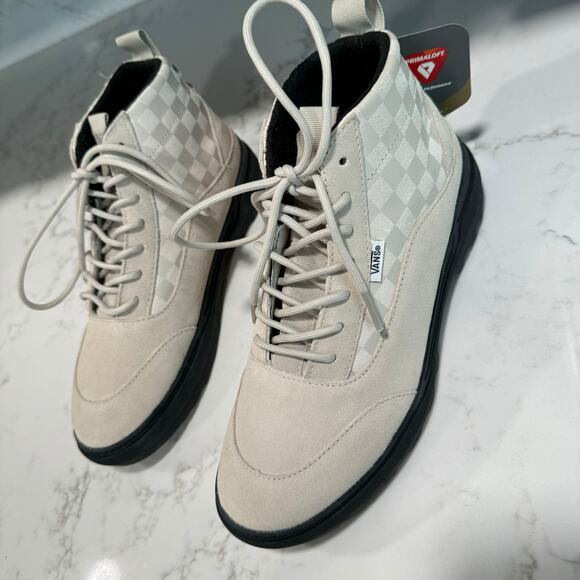 New Vans Colfax Boots Sneaker High Top Cream Checked Lace Up Sz EU 40 US 7.5 - Picture 3 of 7